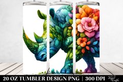 Abstract Vibrant Rhino with Flower Frame. 20 Oz Tumbler Product Image 2