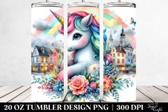 Colorful Baby Unicorn in Village Square. 20 Oz Tumbler Product Image 2