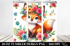 a Cute Fox with Colorful Flower Crown | 20 oz Tumbler Product Image 2