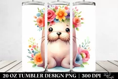 a Cute Walrus with Colorful Flower Crown | 20 oz Tumbler Product Image 2