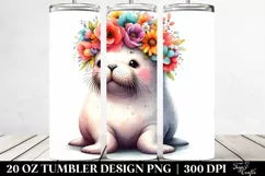 a Cute Walrus with Colorful Flower Crown | 20 oz Tumbler Product Image 2