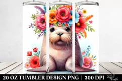 a Cute Walrus with Colorful Flower Crown | 20 oz Tumbler Product Image 2
