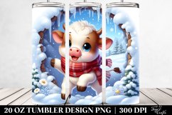 Cute Baby Cow in Winter Scene, Transparent 20 Oz Tumbler Product Image 2