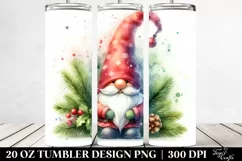 Washed Vibrant Watercolor Christmass Gnome | 20 oz Tumbler Product Image 2