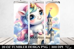 20 Oz Tumbler Sublimation | cute baby unicorn sky-high tower Product Image 2