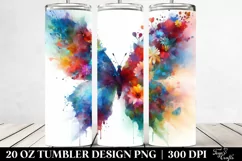 Abstract Watercolor Butterfly with Flowers. 20 Oz Tumbler Product Image 2