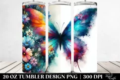 Abstract Watercolor Butterfly with Flowers. 20 Oz Tumbler Product Image 2