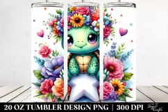 Cartoon-Style Turtle with Flower Crown | 20 oz Tumbler Product Image 2