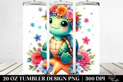 Cartoon-Style Turtle with Flower Crown | 20 oz Tumbler Product Image 2