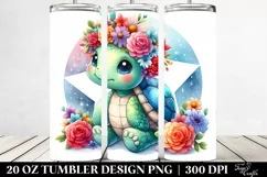 Cartoon-Style Turtle with Flower Crown | 20 oz Tumbler Product Image 2