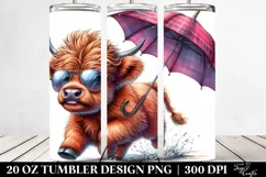 Running Highlandcow with Umbrella, Transparent 20 Oz Tumbler Product Image 2
