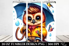 Cute Baby Owl with Raincoat and Umbrella Product Image 2