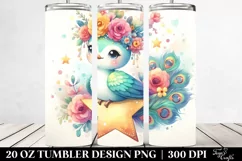 Cartoon-Style Peacock with Flower Crown | 20 oz Tumbler Product Image 2