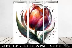 Shiny Tulip with Watercolor Splash | 20 Oz Tumbler Product Image 2