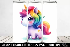 Vibrant Unicorn Watercolor Drawing | 20 oz Tumbler Product Image 2