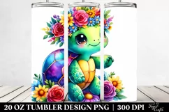 Cartoon-style Turtle Flower Crown Tumbler Product Image 2