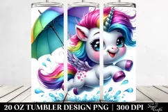 Cute Baby Unicorn Jumping with Umbrella | 20 oz Tumbler Product Image 2