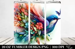 Artistic 3D Bird with Flowers. 20 Oz Tumbler Design Product Image 2
