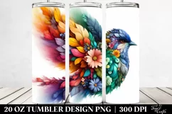 Artistic Vibrant 3D Bird Flowers. 20 Oz Tumbler Design Product Image 2