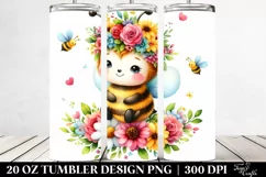 Cartoon Bee with Flower Crown, Transparent 20 Oz Tumbler Product Image 2