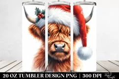 Cool Highland Cow with Santa Hat Clipart Product Image 2