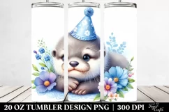 Colorful Baby Otter Resting on Party Hat | 20 oz Tumbler Product Image 2