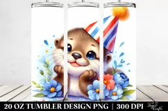 Colorful Baby Otter Resting on Party Hat | 20 oz Tumbler Product Image 2