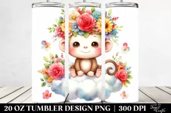 Cartoon-Style Monkey Watercolor 20 oz Tumbler Product Image 2