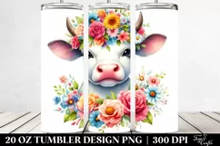 Vibrant Flower Crown Cow | 20 Oz Tumbler Product Image 2