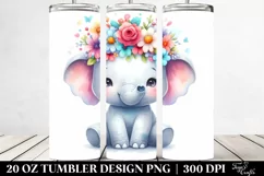 Cartoon-Style Elephant with Flower Crown 20 Oz Tumbler Product Image 2