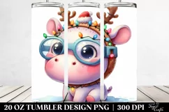 Colorful Hippo with Reindeer Horns, Transparent 20 Oz Product Image 2