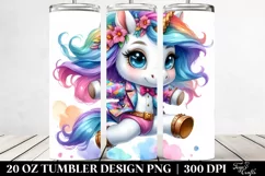 Vibrant Cute Unicorn Dressed Drawing | 20 oz Tumbler Product Image 2