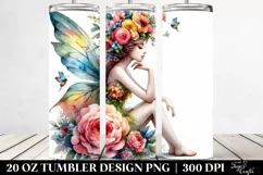 Vibrant Fairy Sitting Floral Wreath Drawing | 20 oz Tumbler Product Image 2