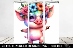Expressive Baby Pig with Floral Wreath | 20 oz Tumbler Product Image 2