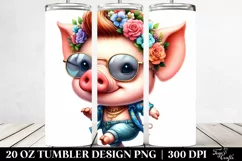 Expressive Baby Pig with Floral Wreath | 20 oz Tumbler Product Image 2