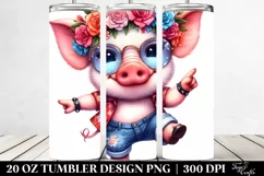 Expressive Baby Pig with Floral Wreath | 20 oz Tumbler Product Image 2