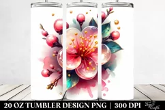 20 Oz Tumbler Sublimation | Glossy Watercolor Splash Cherry Product Image 2