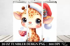 Watercolor Giraffe with Santa Hat, High-Res 20 Oz Tumbler Product Image 2