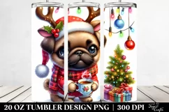 Colorful Pug with Reindeer Horns, Transparent 20 Oz Tumbler Product Image 2