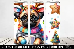 Colorful Pug with Reindeer Horns, Transparent 20 Oz Tumbler Product Image 2