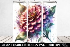 20 Oz Tumbler Sublimation | Shiny Metallic Zinnia Watercolor Product Image 2