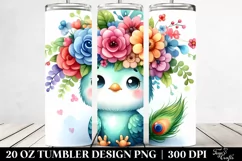 Cartoon-Style Peacock with Flower Crown 20 Oz Tumbler Product Image 2