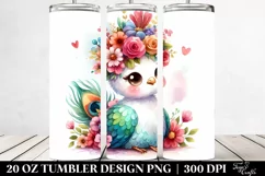 Cartoon-Style Peacock with Flower Crown 20 Oz Tumbler Product Image 2