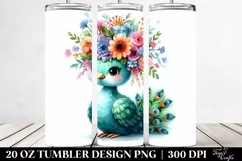 Cartoon-Style Peacock with Flower Crown 20 Oz Tumbler Product Image 2