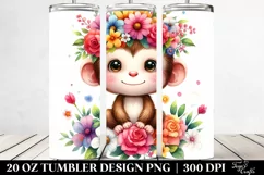 Watercolor Monkey Sitting on Flower | 20 oz Tumbler Product Image 2