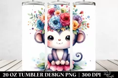 Watercolor Monkey Sitting on Flower | 20 oz Tumbler Product Image 2