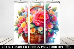 20 Oz Tumbler Sublimation | Colorful Vibrant Basket Camellia Product Image 2