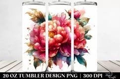 20 Oz Tumbler Sublimation | Peonies Watercolor Splash Product Image 2