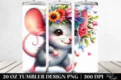 Cute Baby Mouse,Floral Wreath,Watercolor Drawing | 20 oz Product Image 2