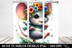 Cute Baby Mouse,Floral Wreath,Watercolor Drawing | 20 oz Product Image 2